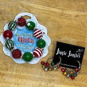 Bundle of Christmas Holiday Fashion Jewelry | Stretch Bracelet& hoop earrings